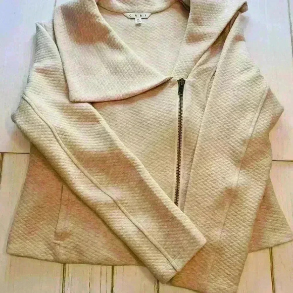 CAbi oatmeal medium zippered moto style jacket slash pockets shawl collar - Picture 2 of 8